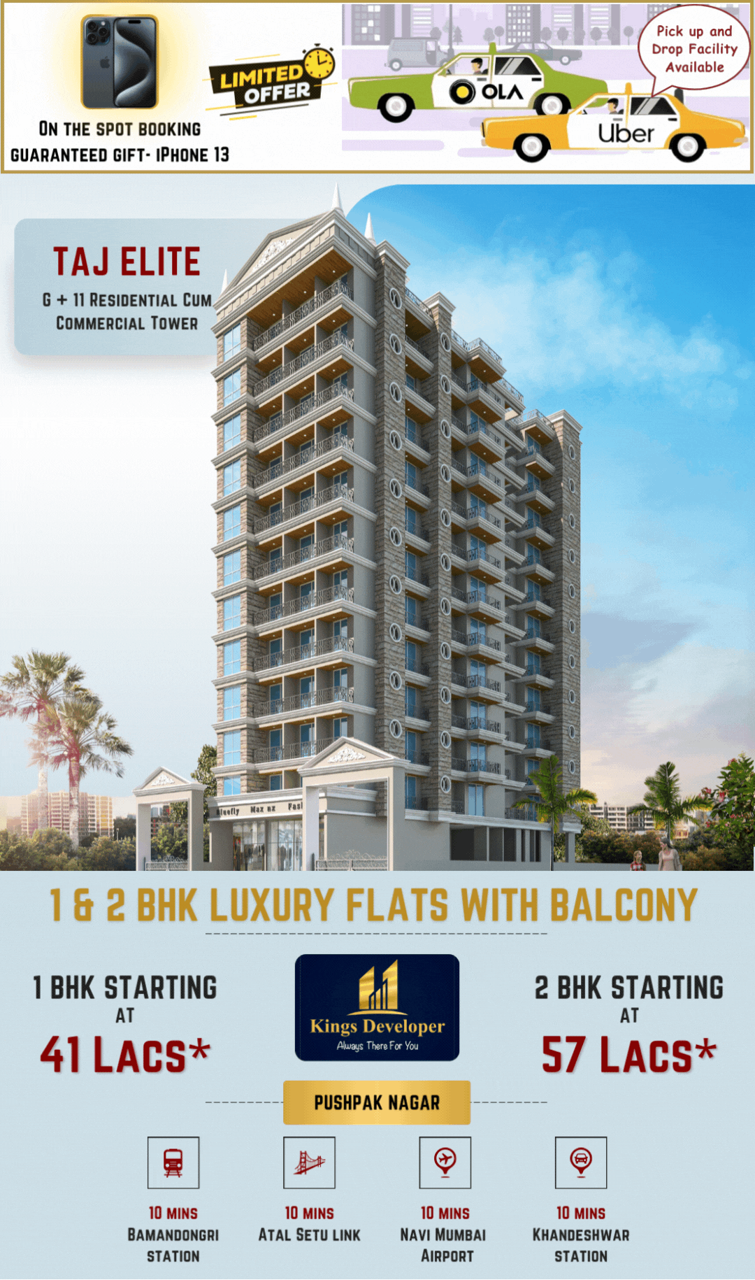 taj elite 2 BHK Flats in Pushpak Nagar